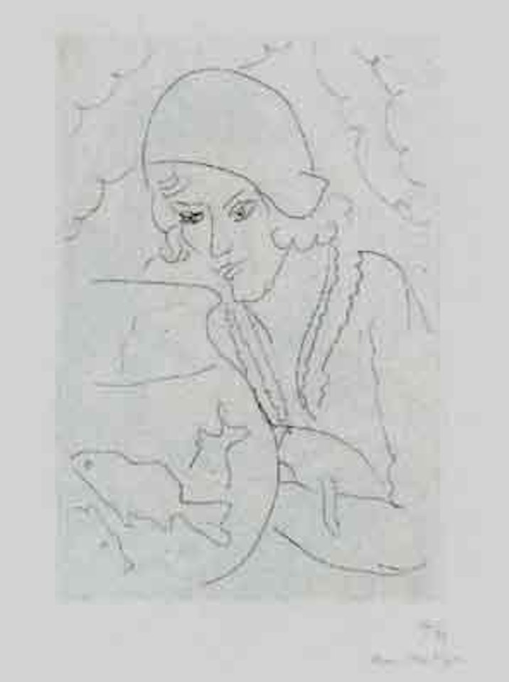 Jeune femme a la coiffure hollandaise, regardant des poissons by Henri Matisse