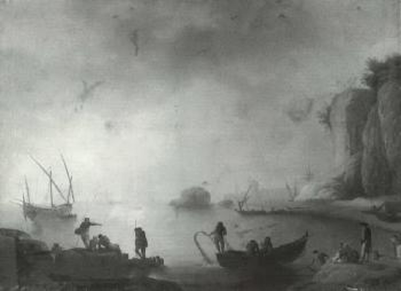 Italian coastal landscape with fishermen by Claude Joseph Vernet