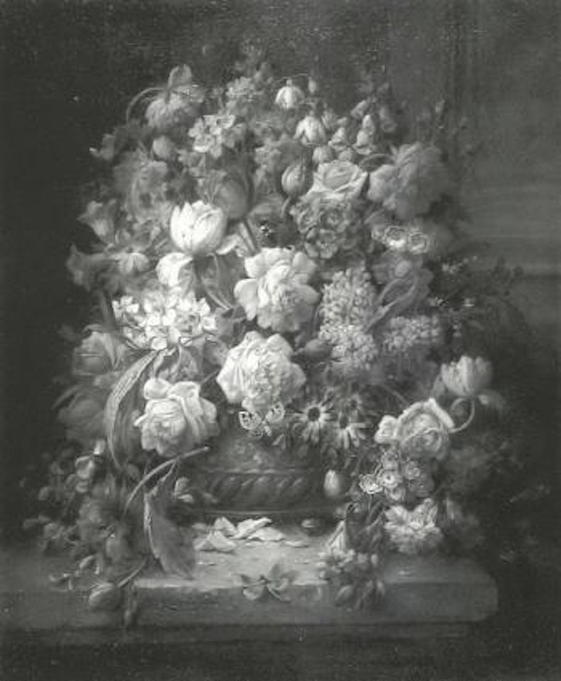 Still life of flowers in brass bowl by Hans Zatzka