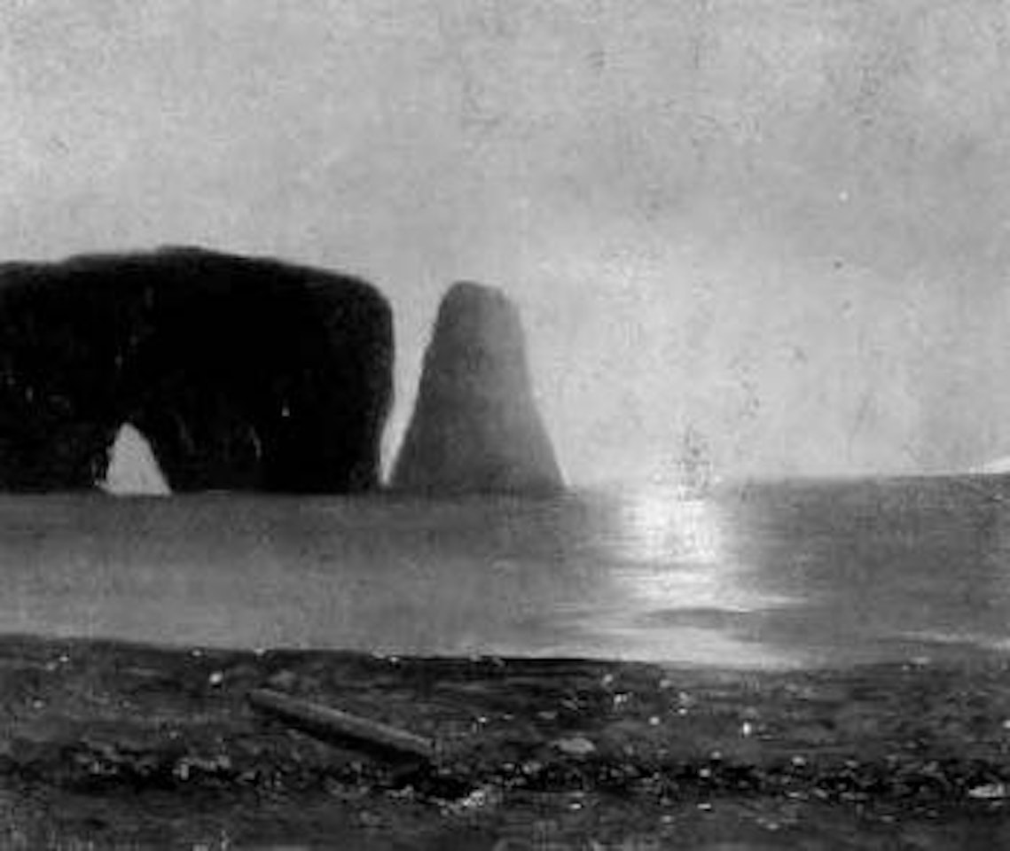 The sun sets, Perce Rock, Gaspe, Quebec by William Bradford