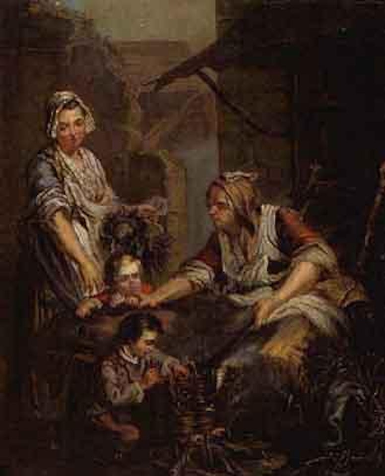 Woman roasting chestnuts by Jean-Baptiste Greuze