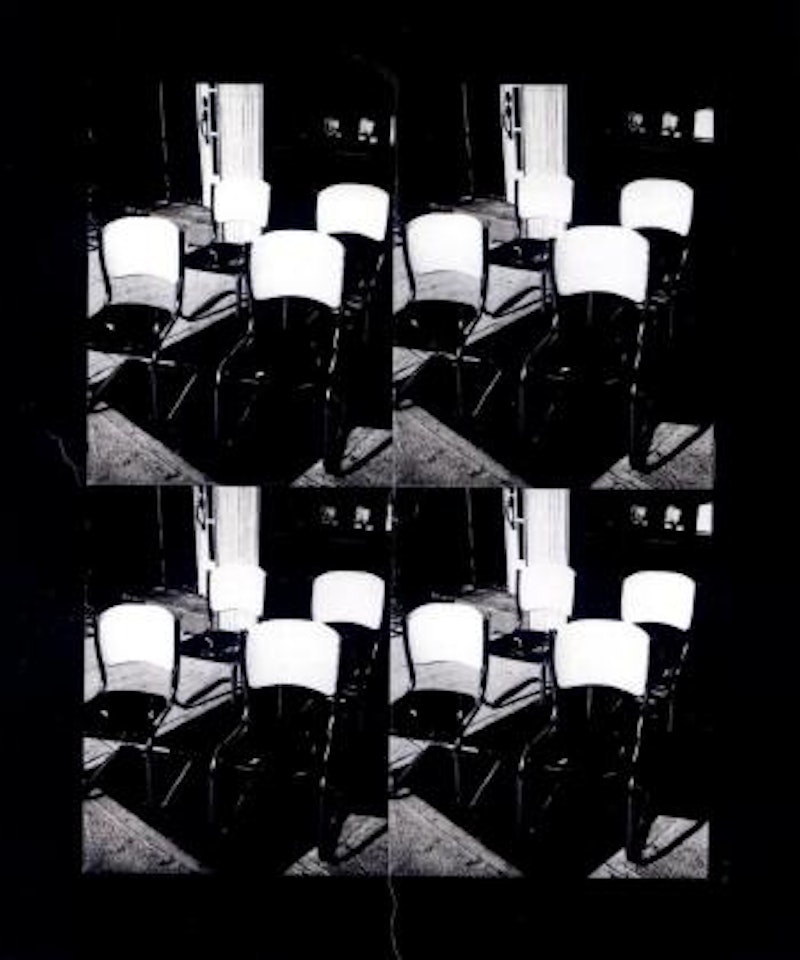 Four metal chairs on a sidewalk by Andy Warhol