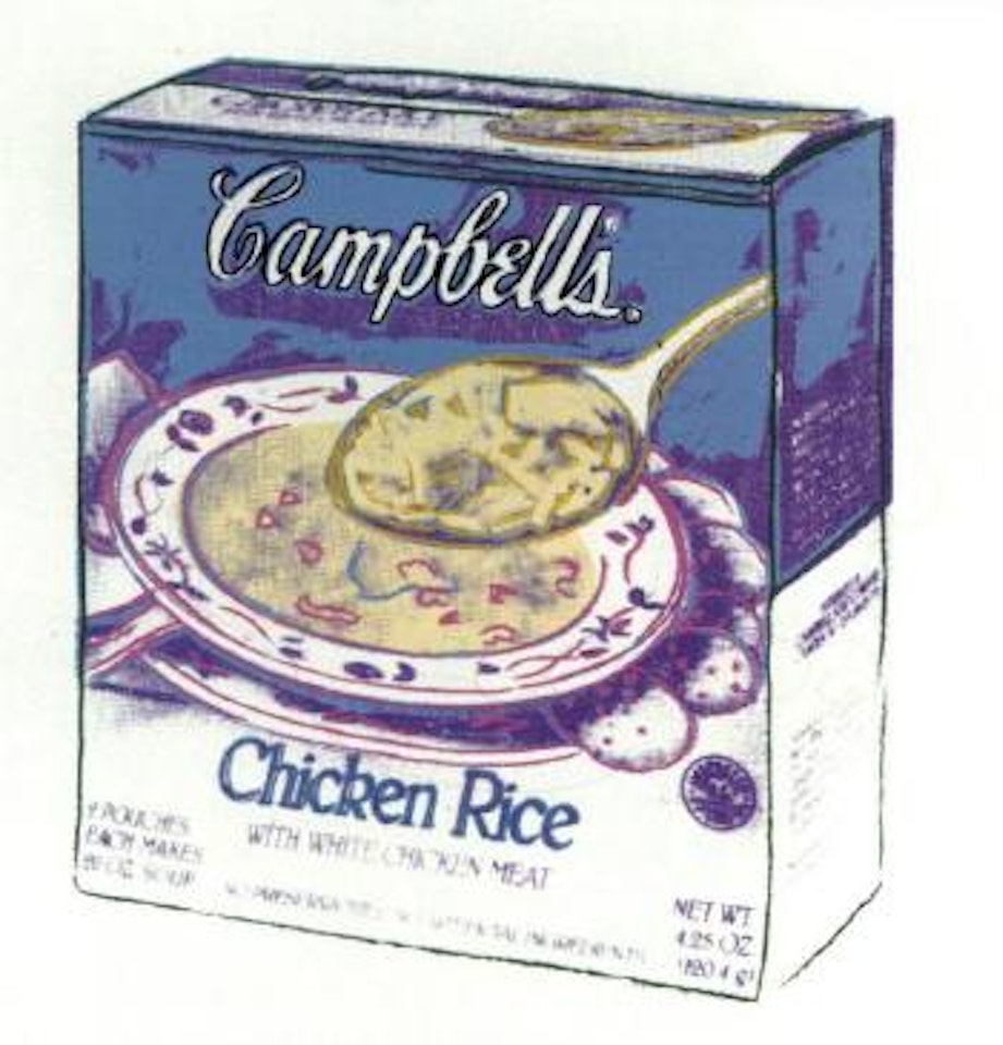 Campbell's soup box, chicken rice by Andy Warhol