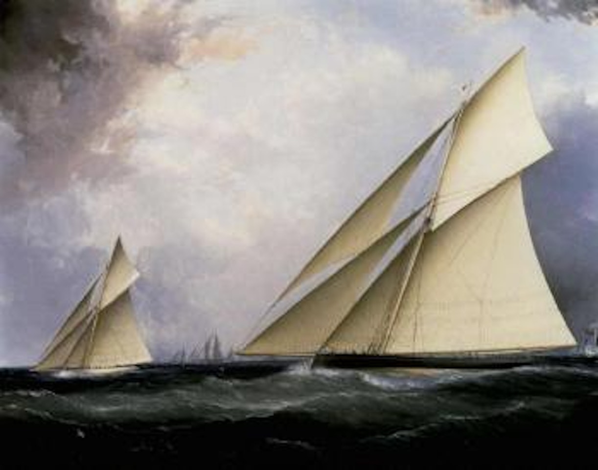 Puritan leading Genesta in the America's Cup by Attributed to James Edward Buttersworth