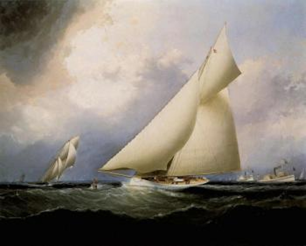Puritan leading Genesta in the America's Cup by Attributed to James Edward Buttersworth
