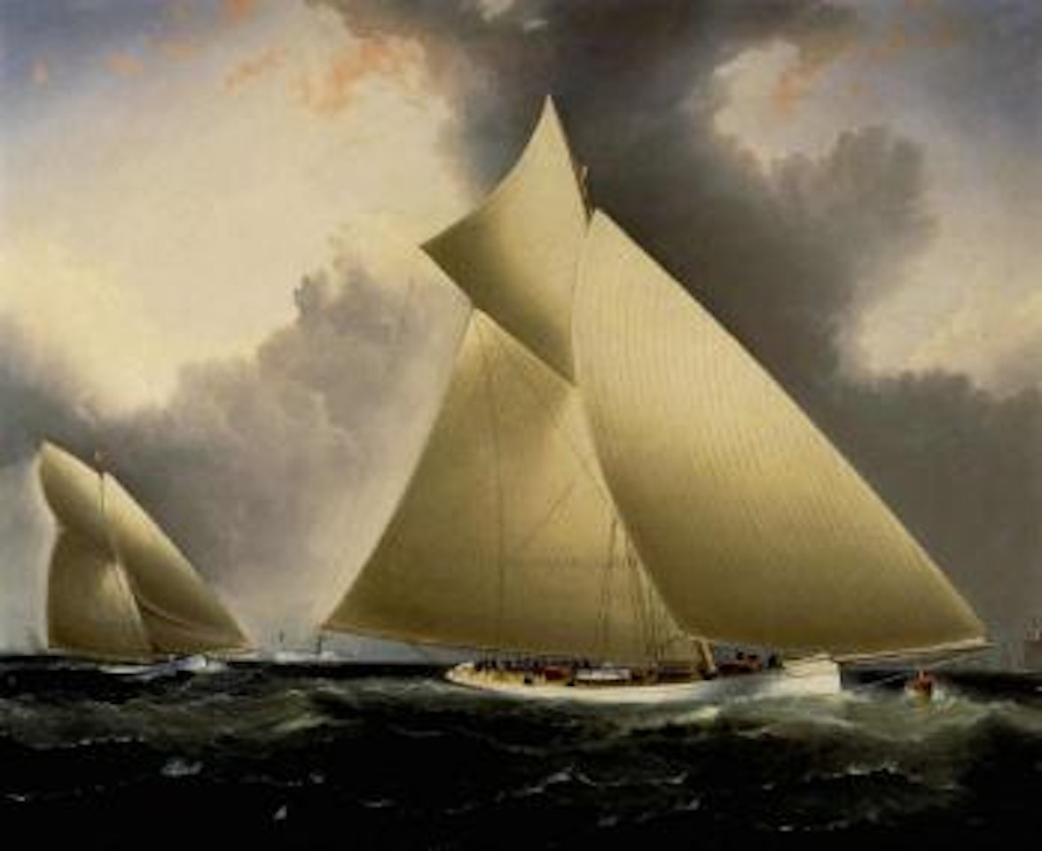 Mayflower leading Galatea in the America's Cup by Attributed to James Edward Buttersworth
