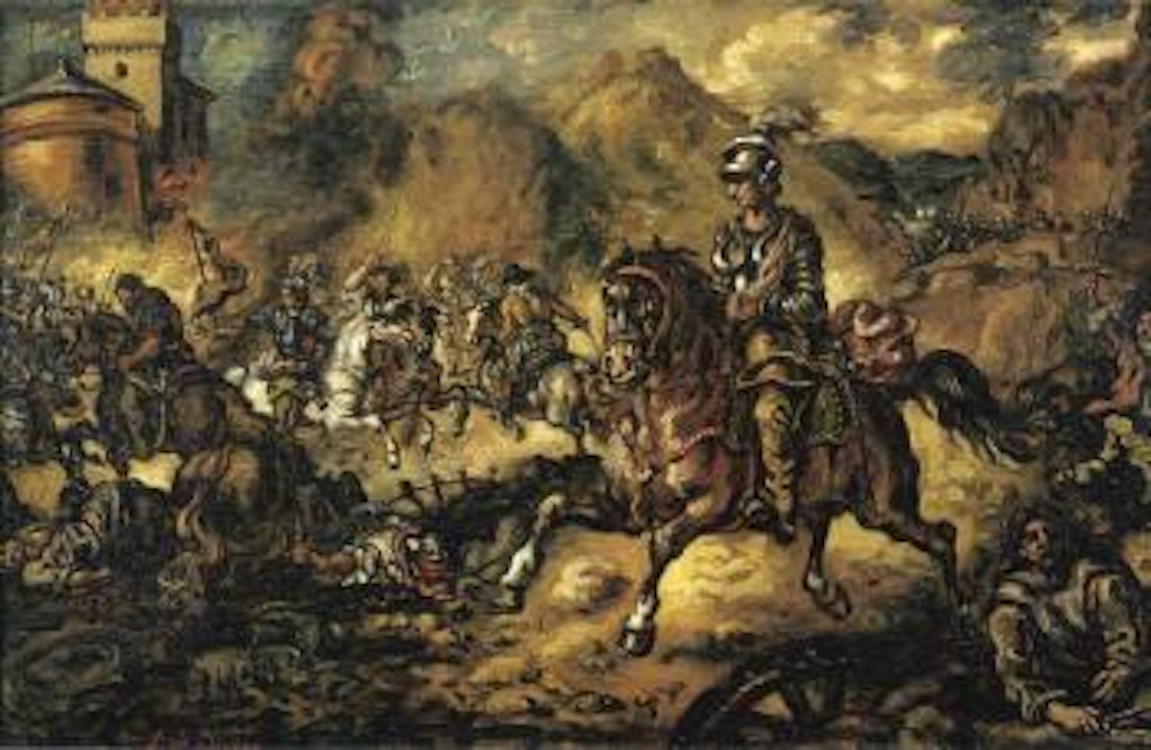 Battle by castle by Giorgio de Chirico