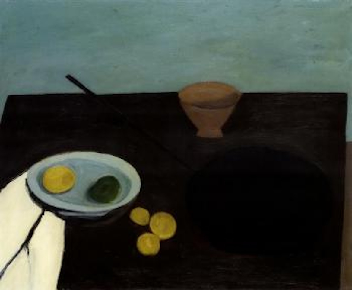 Still life with frying pan by William Scott