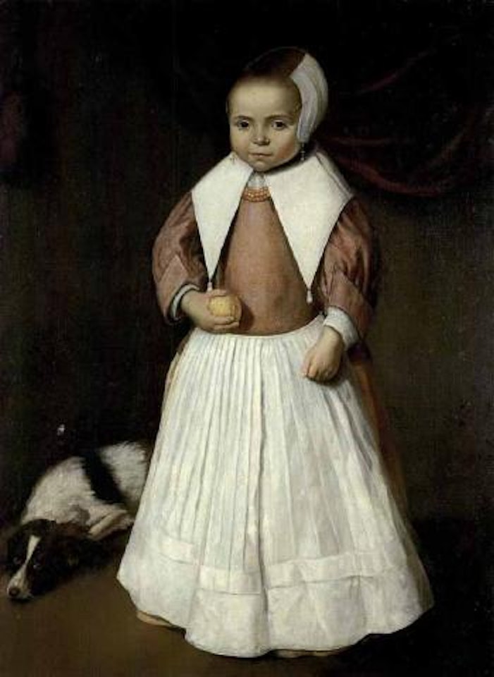Portrait du jeune hollandaise au citron avec son chien by Dutch School
