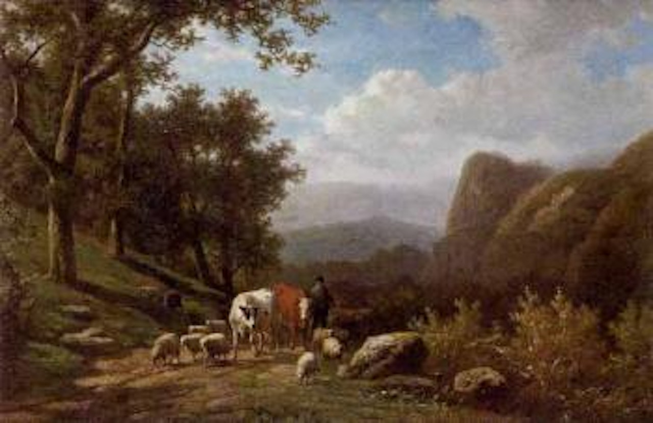 Berger et son troupeau dans un paysage montagneux by Alexander Joseph Daiwaille by Eugène Joseph Verboeckhoven