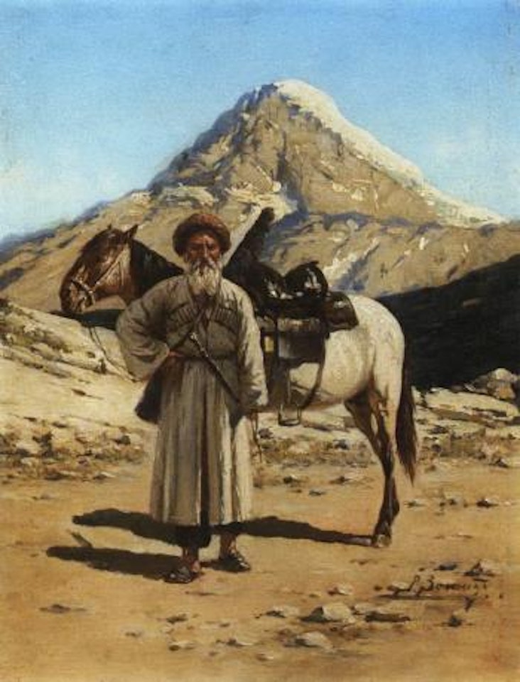 Portrait of cossack by horse by Richard Karlovich Zommer