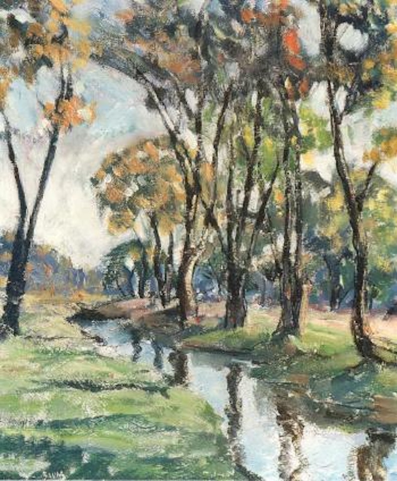 Pennsylvania landscape with trees along a stream by Walter Emerson Baum