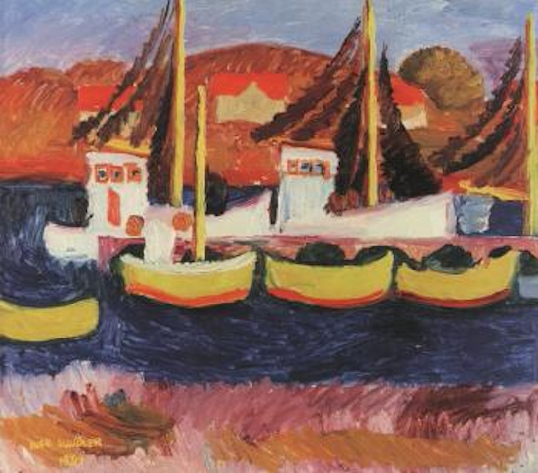 Fishing boats in harbour by Inge Schiöler
