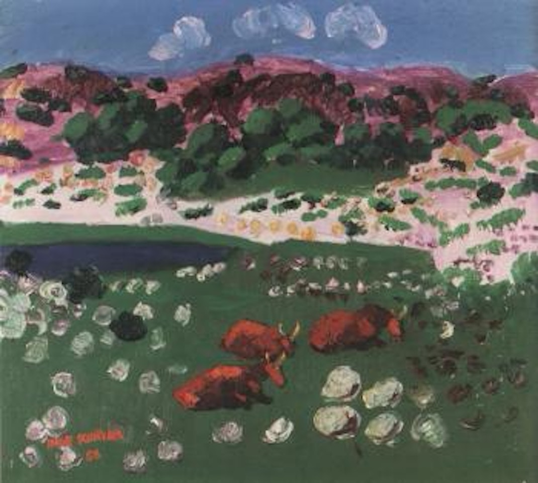 Summer landscape with cattle by Inge Schiöler