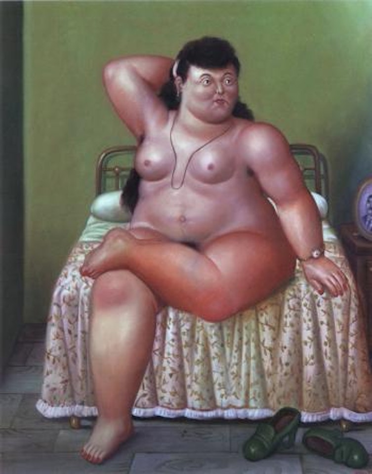 Woman on a bed by Fernando Botero