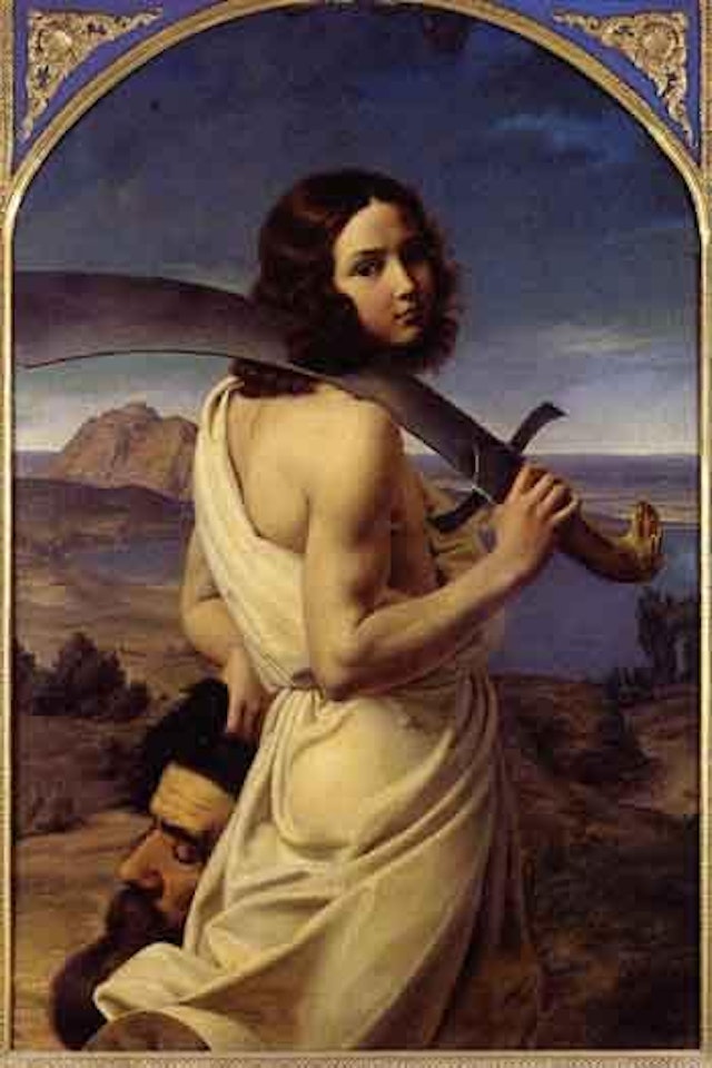 David holding Golia's head by Italian School