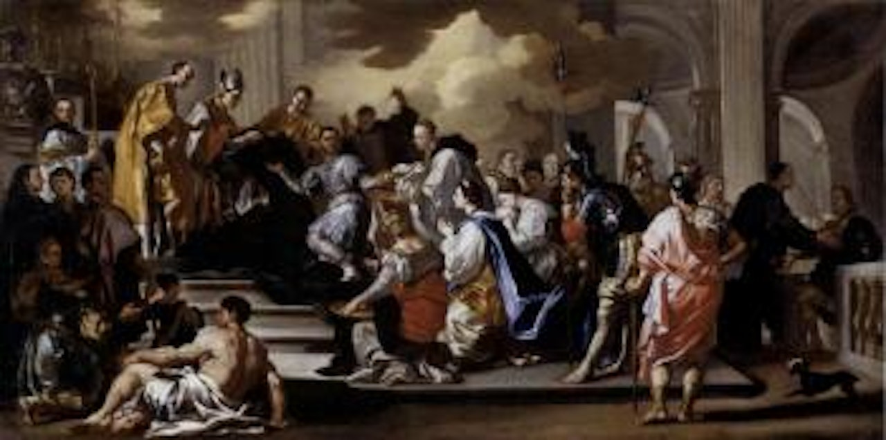 King Ratchis of the Longobards renouncing his crown to become a Benedictine monk at Montecassino by Francesco Solimena