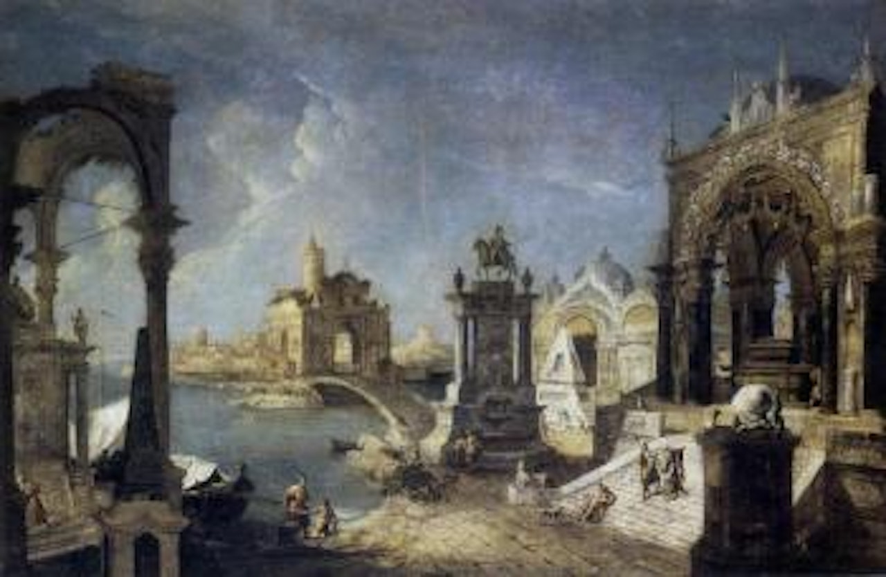 Architectural capriccio with figures by Michele Marieschi