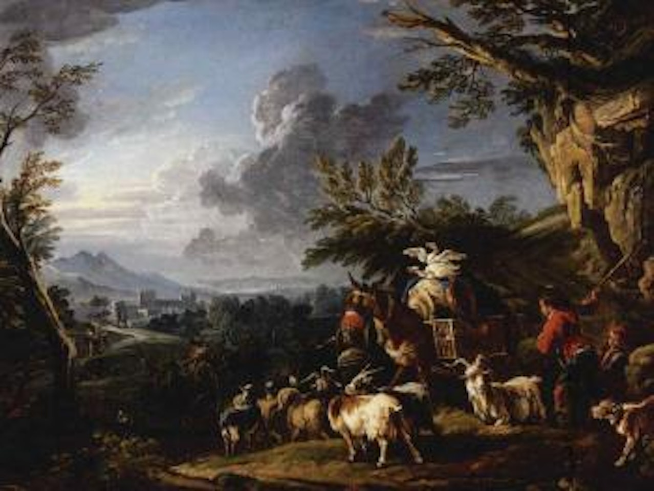 Landscape with travelers and a drover with his herd by Francesco Giuseppe Casanova