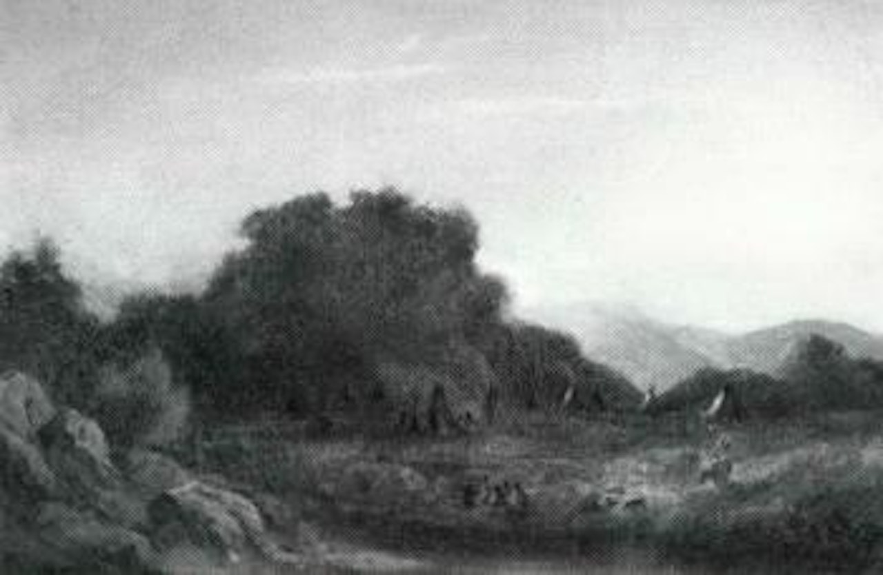 Native American encampment beside a creek by John Fery