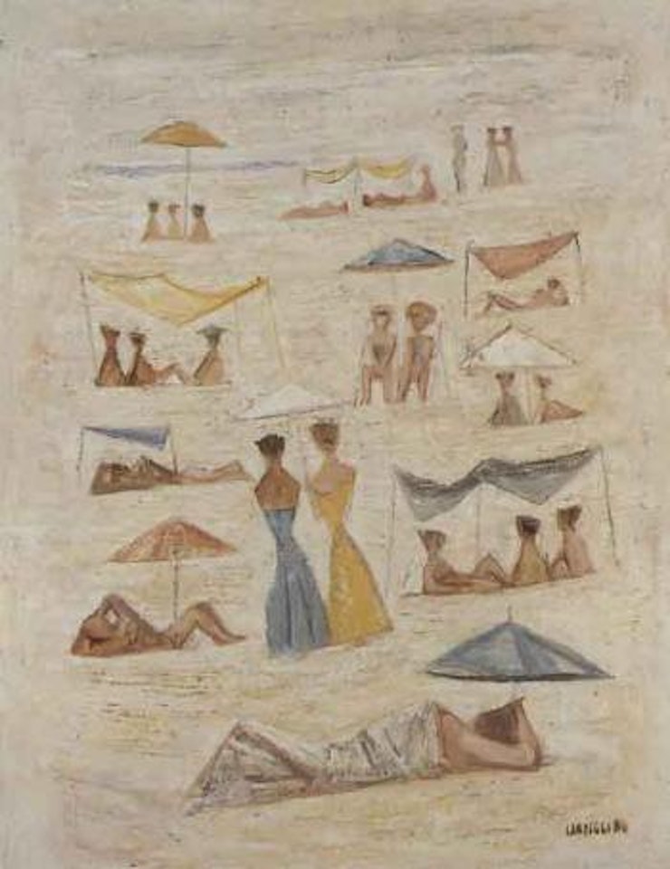 Tents on the beach by Massimo Campigli