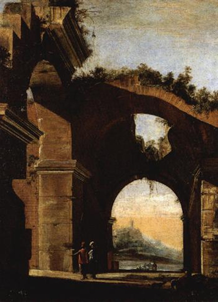 View of ruins with figures by Viviano Codazzi
