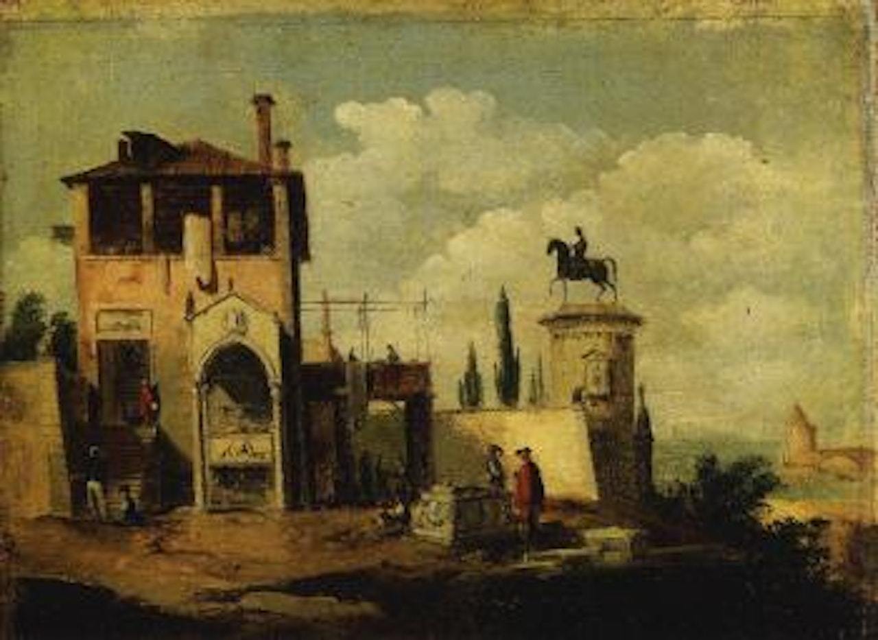 Rural building with statue by Giuseppe Bernardino Bison