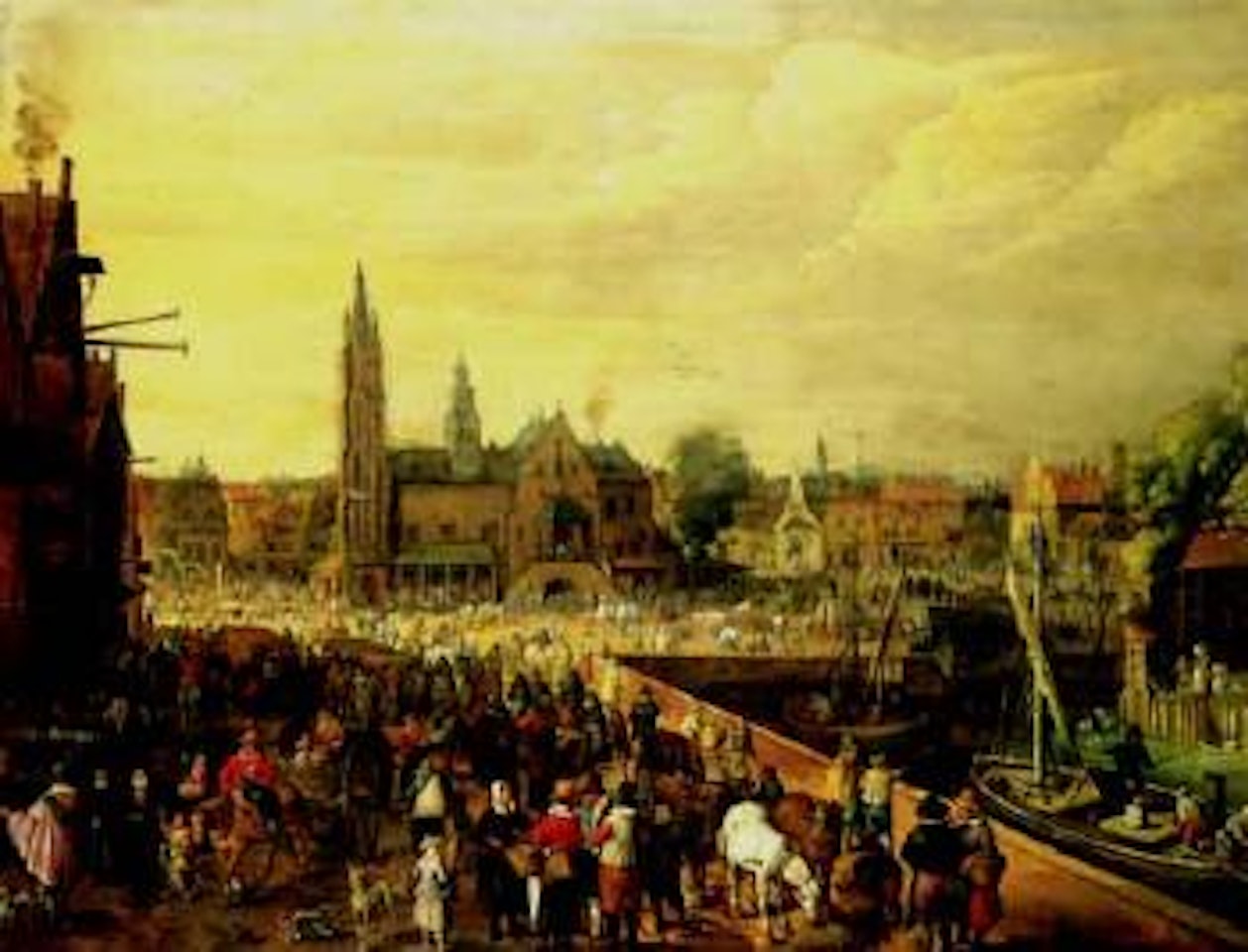 Market scene on village square by Flemish School