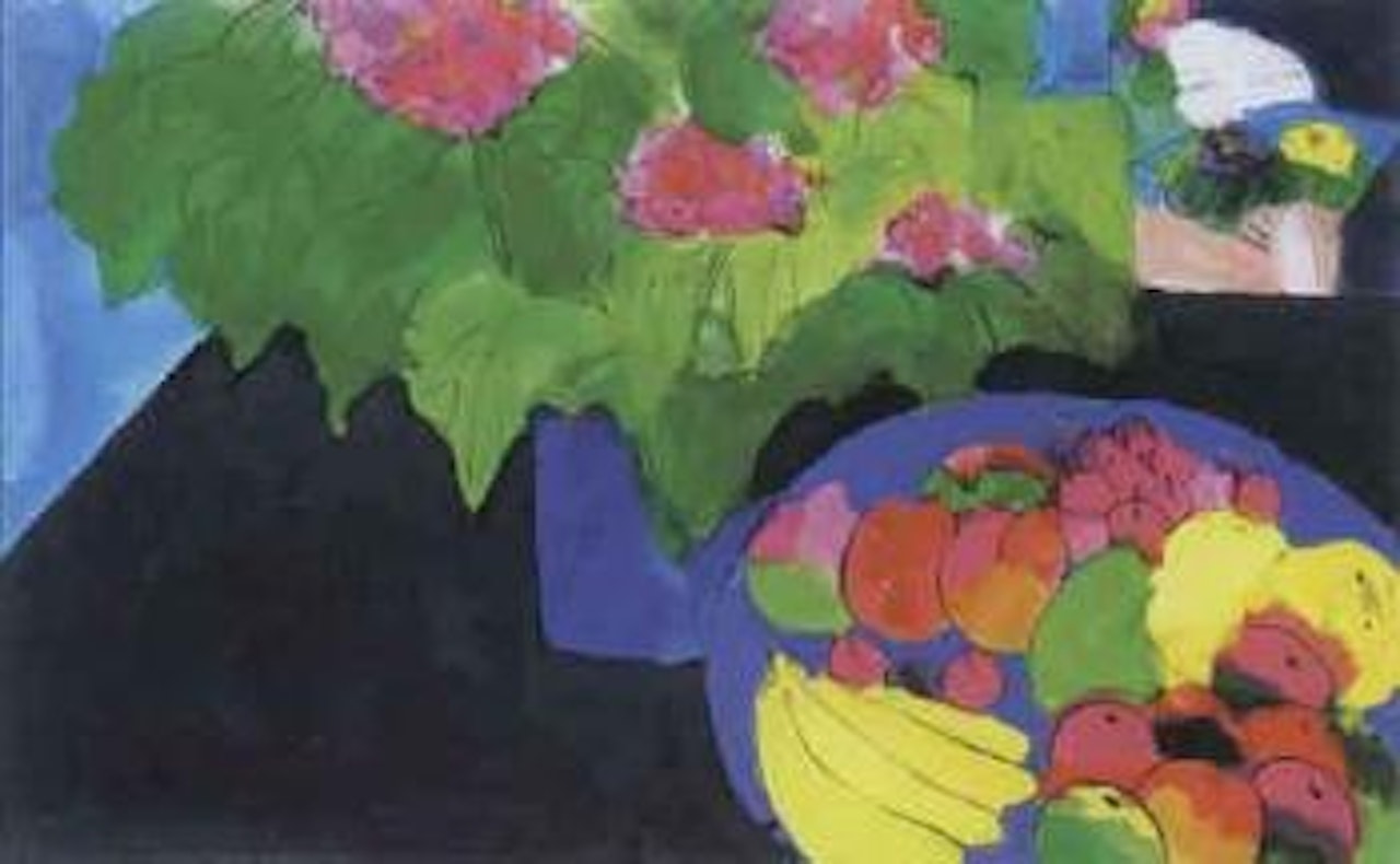 Still life and woman with fan by Walasse Ting