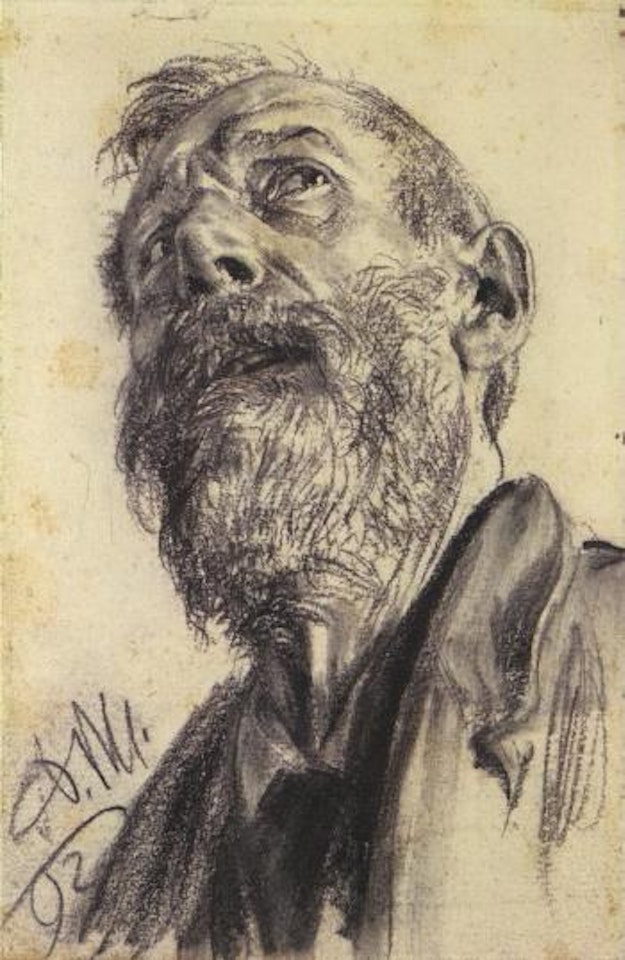 Bearded man gazing up by Adolph Menzel