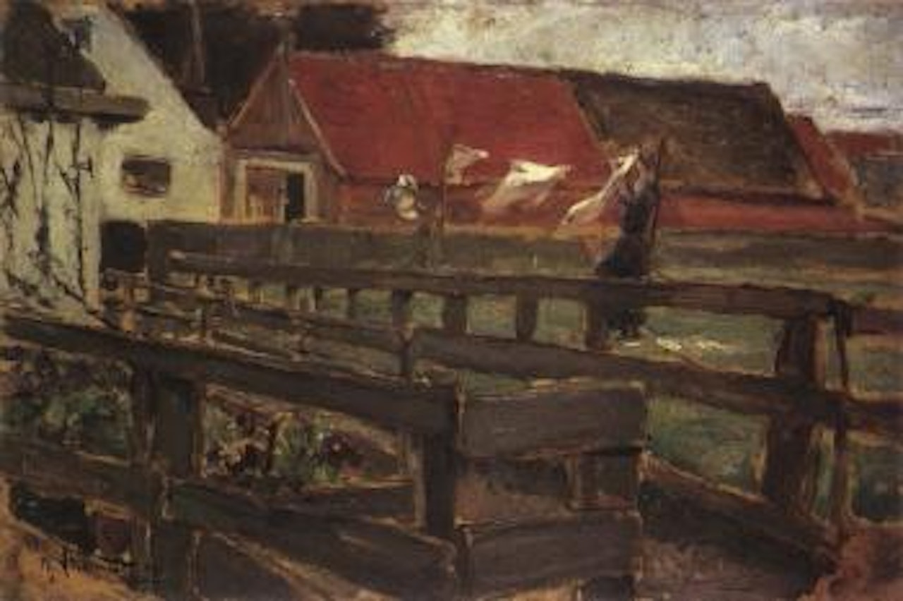 Dutch street corner with washerwoman by Max Liebermann