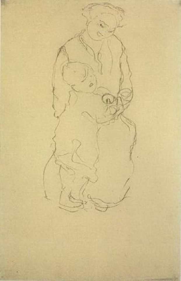 Seated woman with standing child by Gustav Klimt