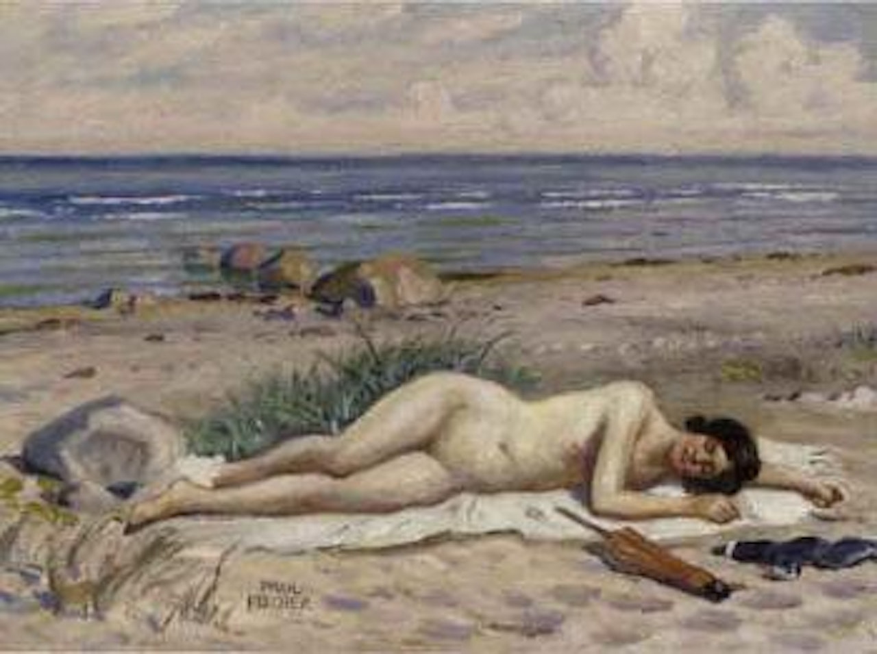 Young girl sunbathing by Paul Fischer