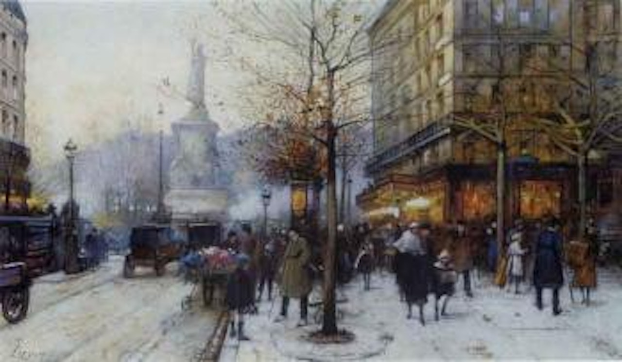 Place de la Republique with figures by Eugene Galien-Laloue
