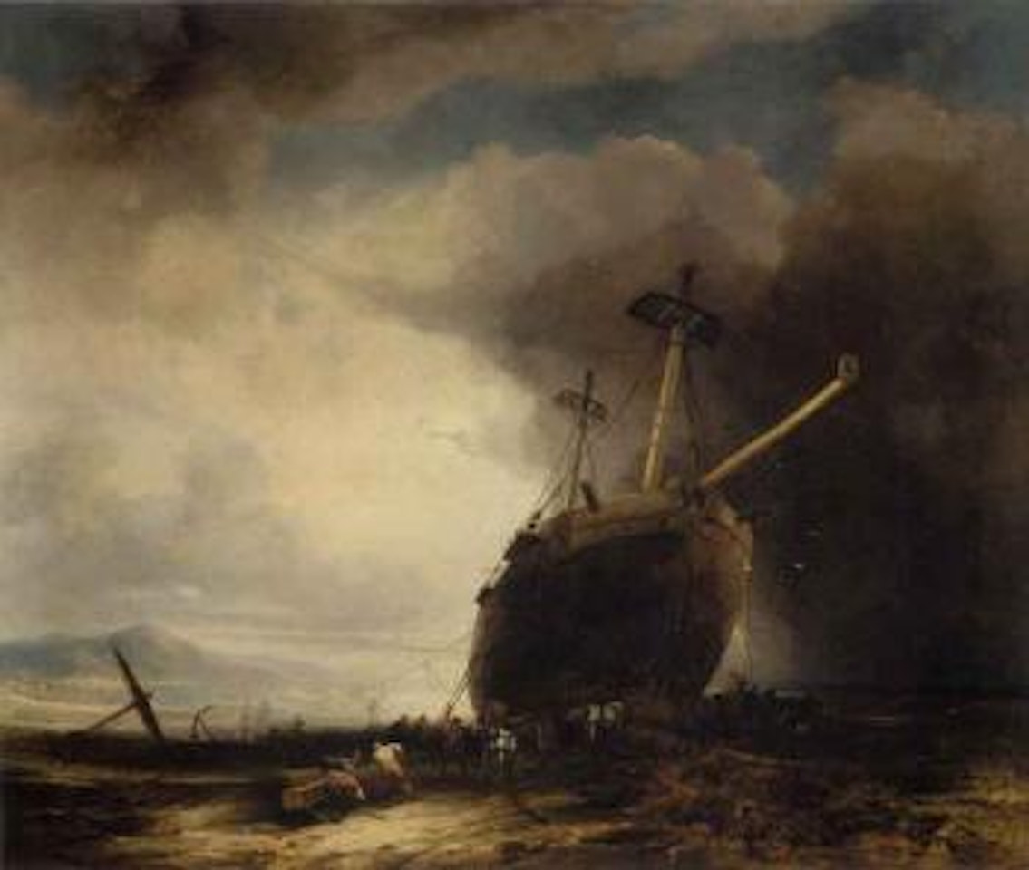 The large ship on the shore by Dutch School
