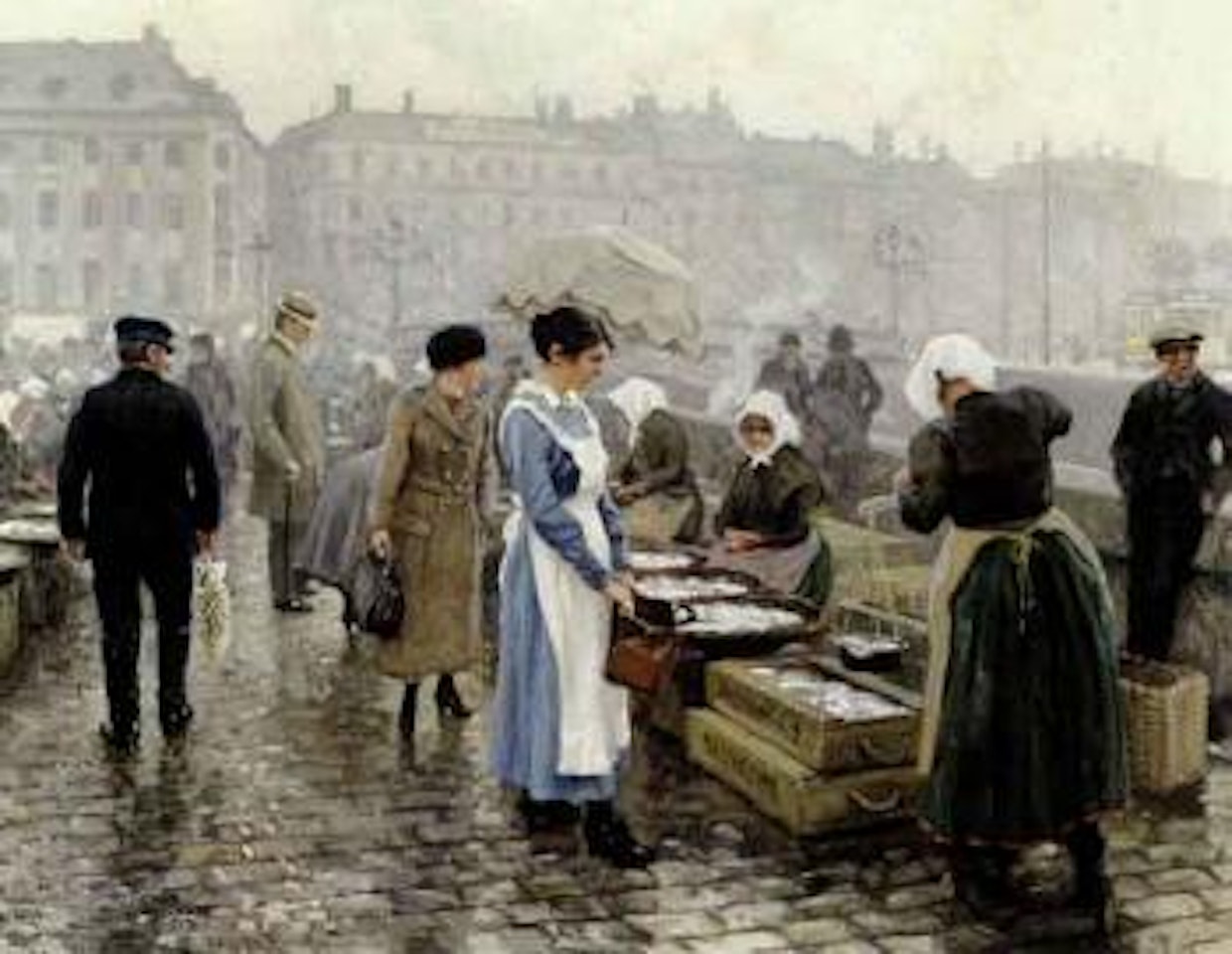 Young girl buying fish at Gammel Strand by Paul Fischer