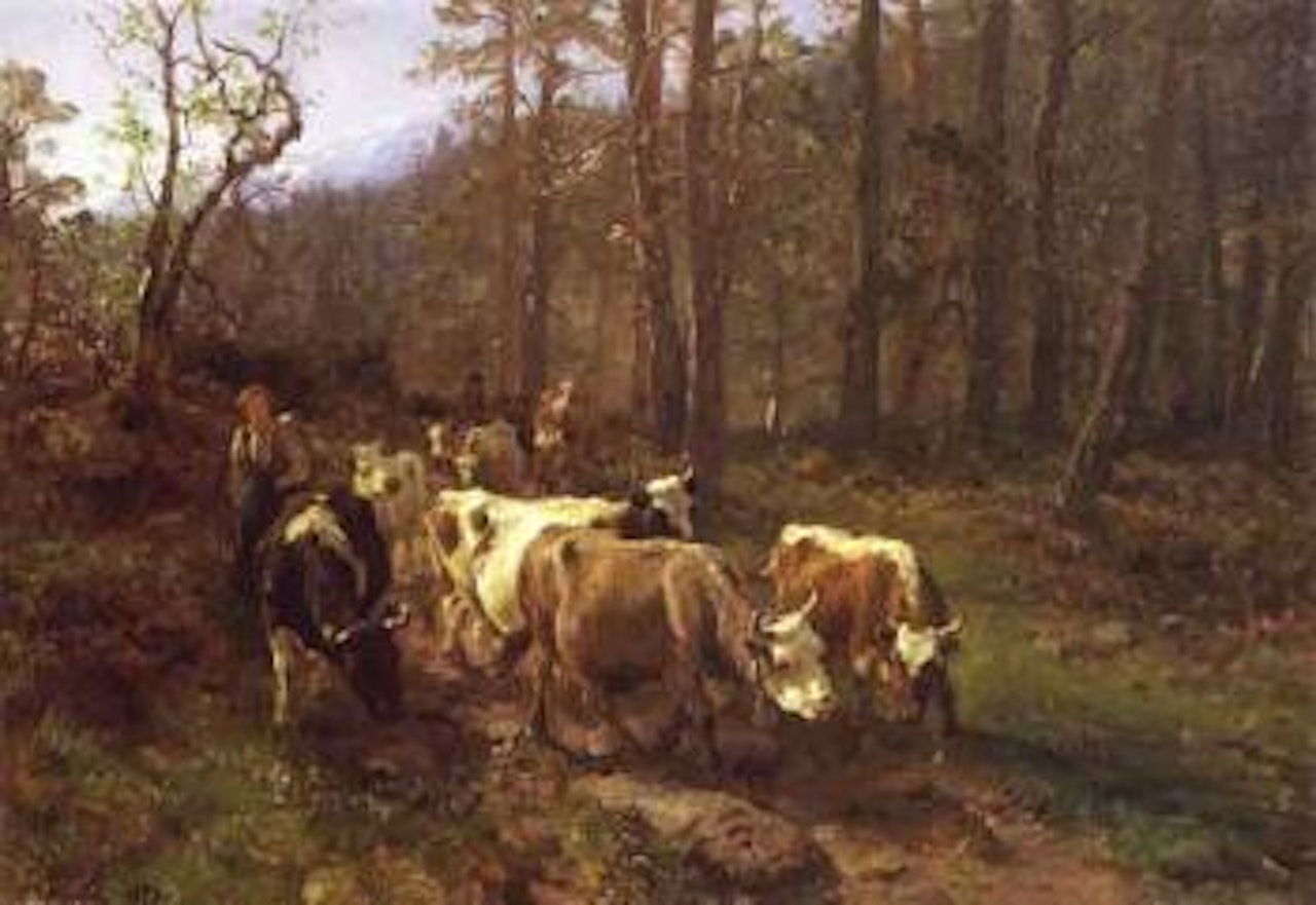 Through the wood - herder and cattle by Anders Monsen Askevold