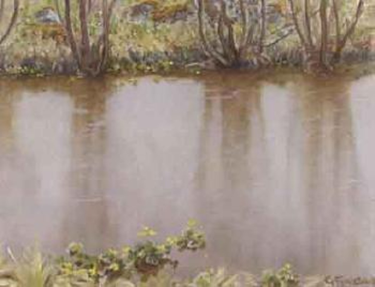Spring landscape with watercourse by Gustaf Fjaestad