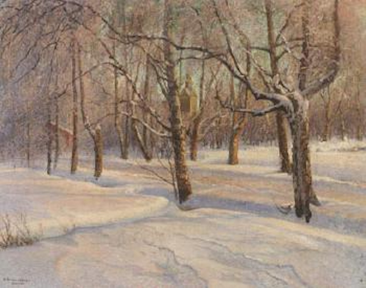 Winter landscape at dusk by Anshelm Schultzberg