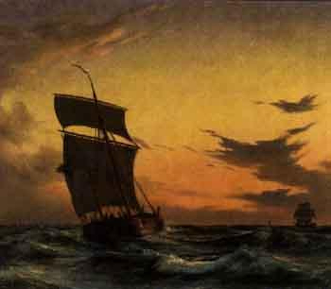 Seascape with sailing vessels, evening by Anton Melbye