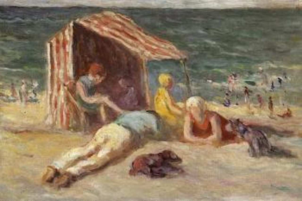 Cabine sur la plage a Treport by Maximilien Luce