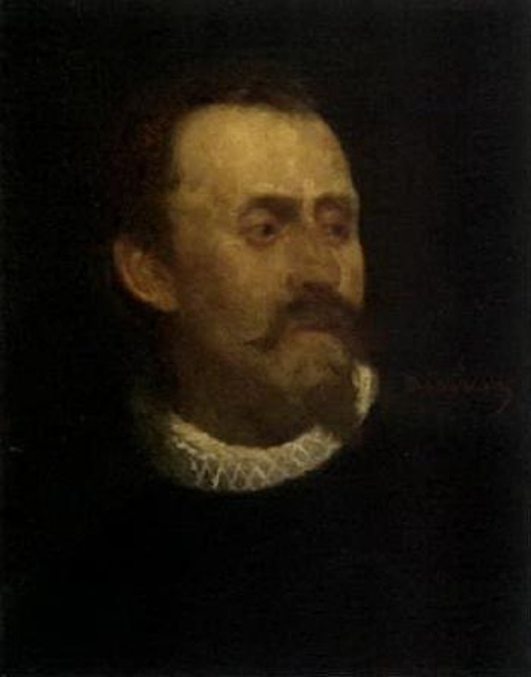 Portrait of a man in black doublet by Michael von Munkacsy