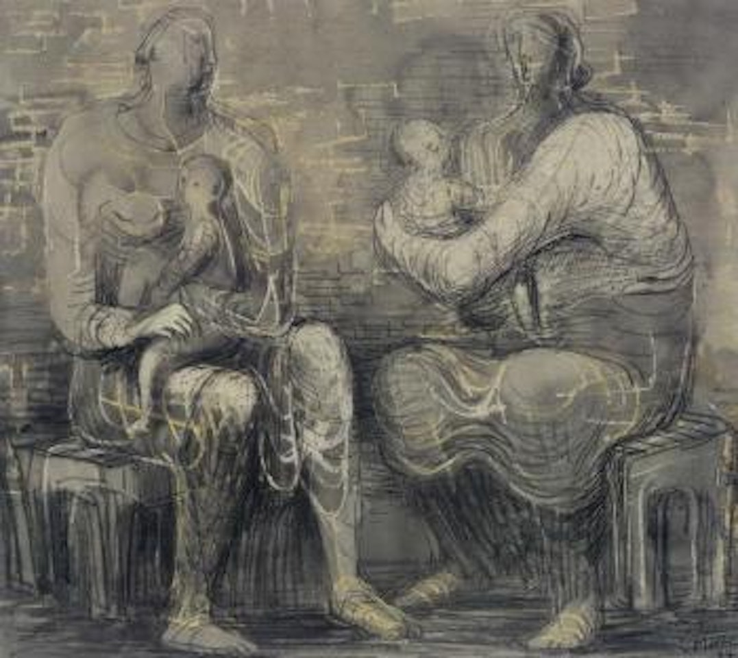 Two women and children by Henry Moore