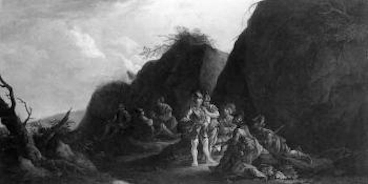 Soldiers resting by rocks by Francesco Giuseppe Casanova