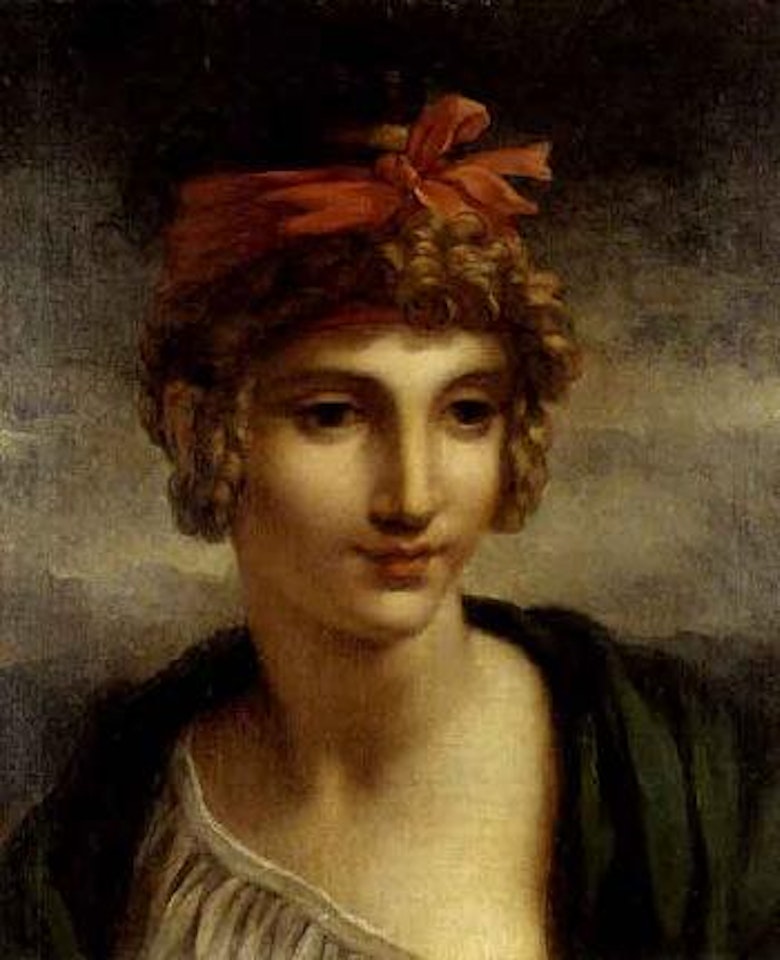 Portrait de jeune femme au noeud rose by French School