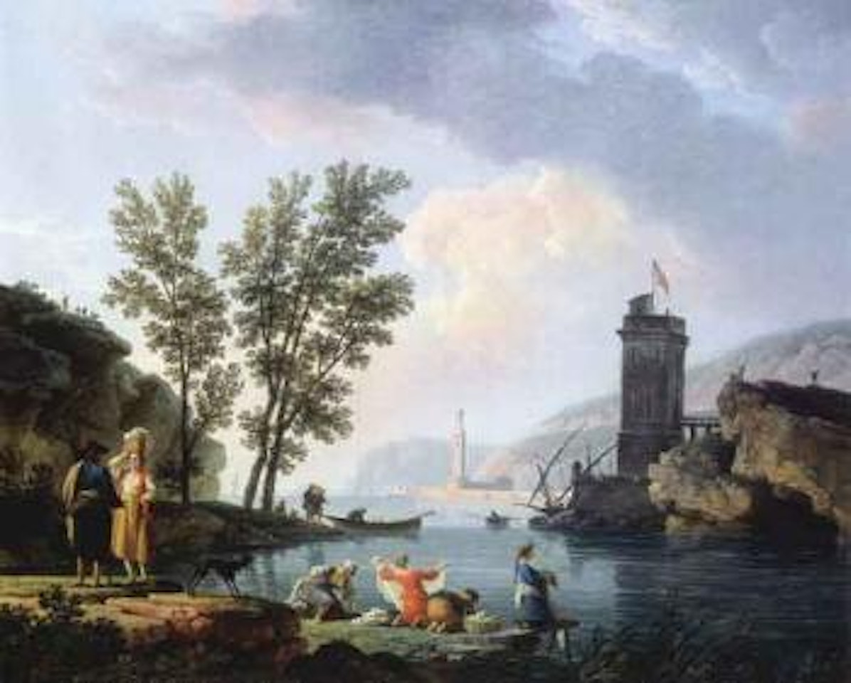 Paysage maritime avec lavandieres et pecheurs by Claude Joseph Vernet