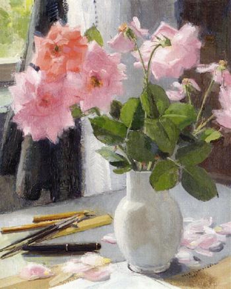 Still life of pink roses by Olle Hjortzberg