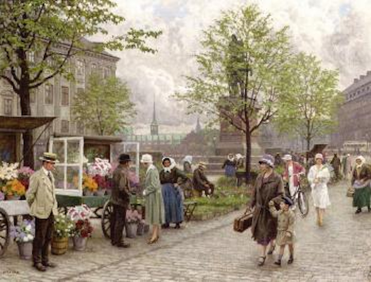 Market scene with figures shopping, Amagertorvet, Copenhagen by Paul Fischer