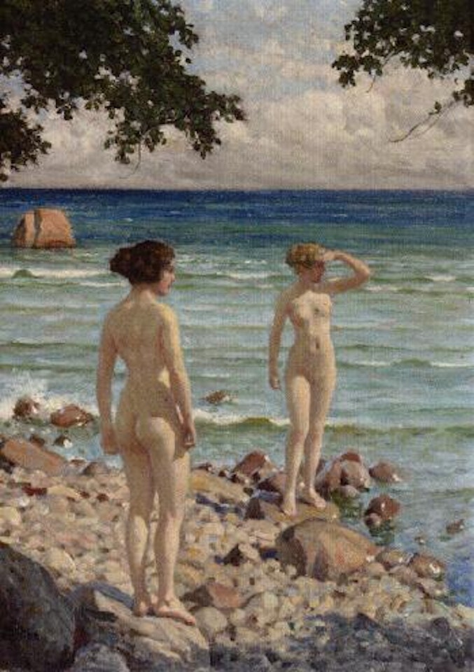 Nude females on the beach by Paul Fischer