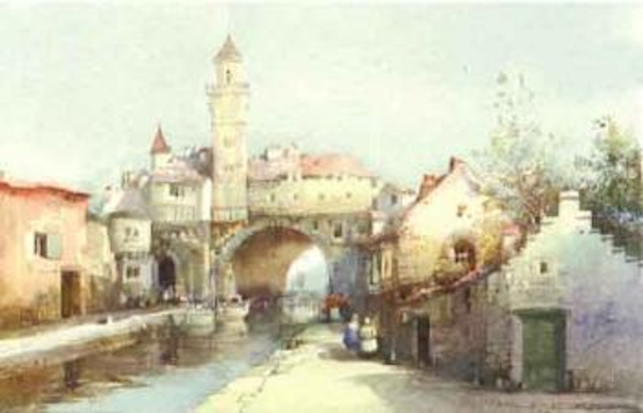 A Dutch canal with old buildings by Noel Harry Leaver
